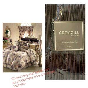 (2)CROSCILL Chambord Amethyst Pleated EUROPEAN PILLOW Shams 27" X 27" EURO SHAM